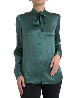 Elegant Dark Green Silk Blouse Top Dolce & Gabbana