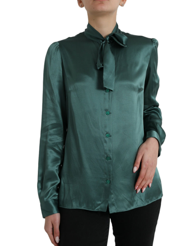 Elegant Dark Green Silk Blouse Top Dolce & Gabbana