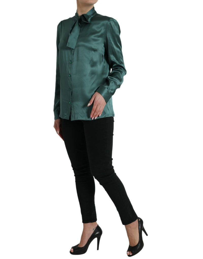 Elegant Dark Green Silk Blouse Top Dolce & Gabbana