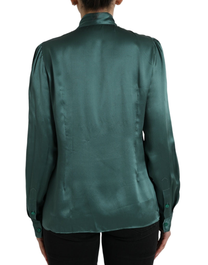 Elegant Dark Green Silk Blouse Top Dolce & Gabbana