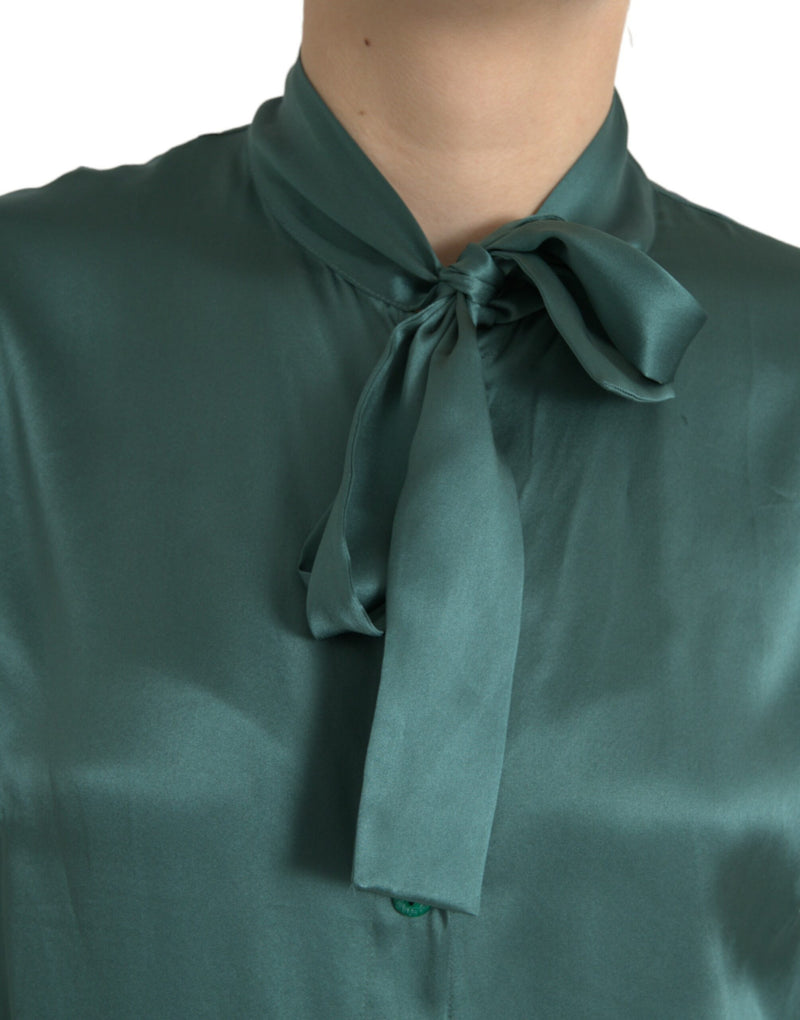 Elegant Dark Green Silk Blouse Top Dolce & Gabbana