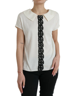 Elegant Off-White Lace-Trim Silk Blouse Dolce & Gabbana