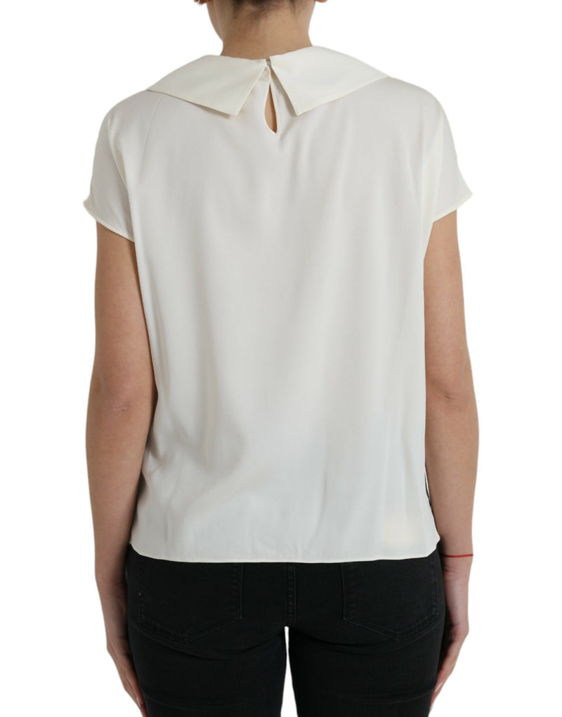 Elegant Off-White Lace-Trim Silk Blouse Dolce & Gabbana