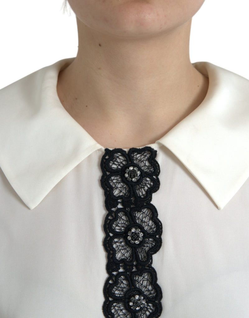 Elegant Off-White Lace-Trim Silk Blouse Dolce & Gabbana