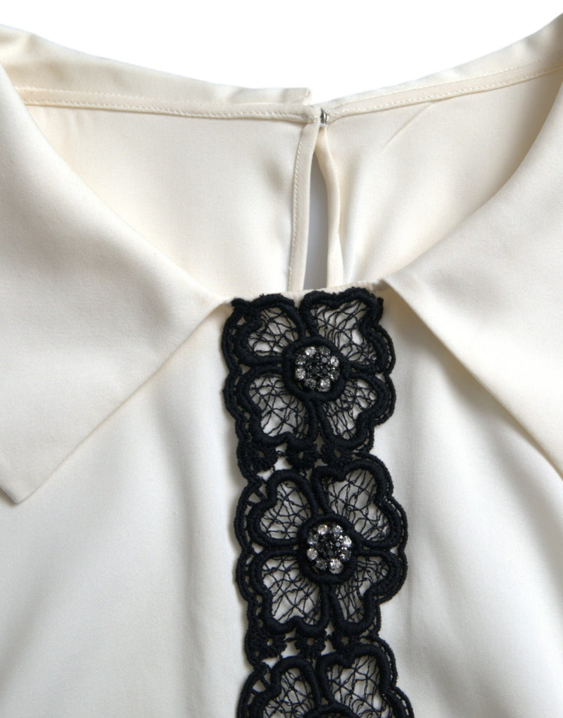 Elegant Off-White Lace-Trim Silk Blouse Dolce & Gabbana