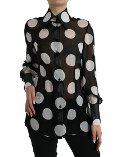 Silk Collared Button-Up Blouse in Black & White Dolce & Gabbana