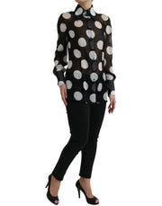 Silk Collared Button-Up Blouse in Black & White Dolce & Gabbana