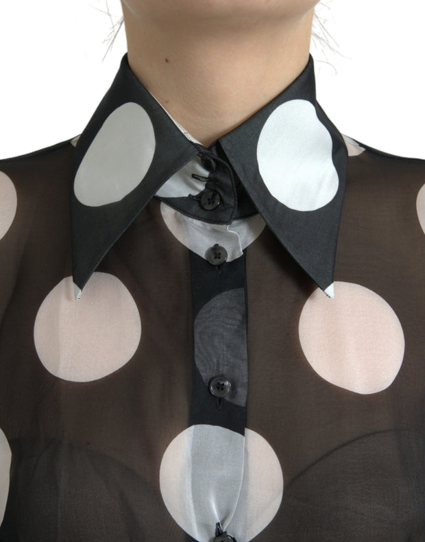 Silk Collared Button-Up Blouse in Black & White Dolce & Gabbana