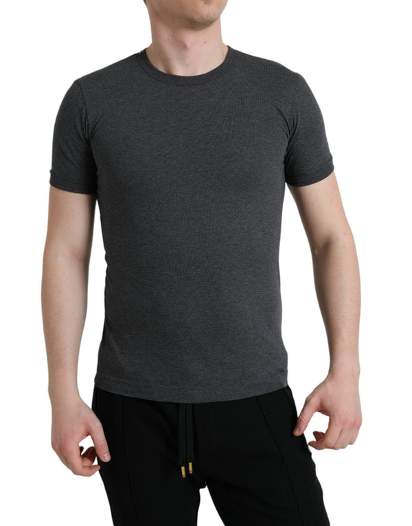 Elegant Dark Gray Crew Neck Tee Dolce & Gabbana