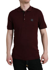 Elegant Maroon Cotton Blend Polo Tee Dolce & Gabbana