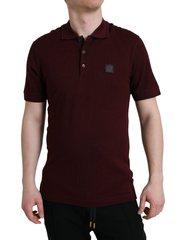 Elegant Maroon Cotton Blend Polo Tee Dolce & Gabbana