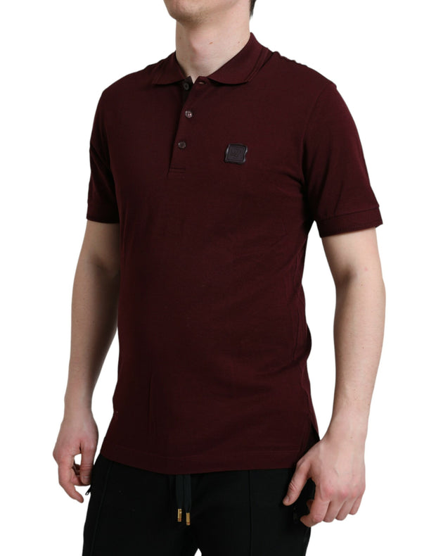 Elegant Maroon Cotton Blend Polo Tee Dolce & Gabbana