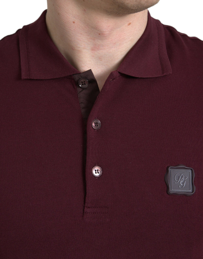 Elegant Maroon Cotton Blend Polo Tee Dolce & Gabbana