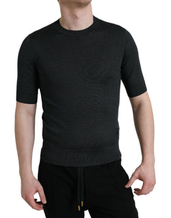 Elegant Silk Crew Neck Tee in Dark Grey Dolce & Gabbana