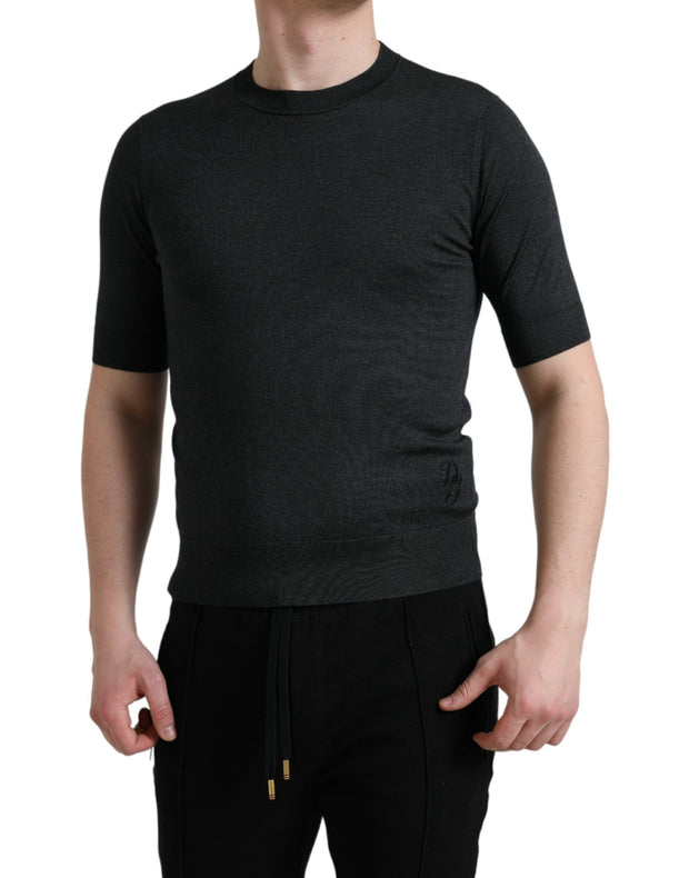 Elegant Silk Crew Neck Tee in Dark Grey Dolce & Gabbana