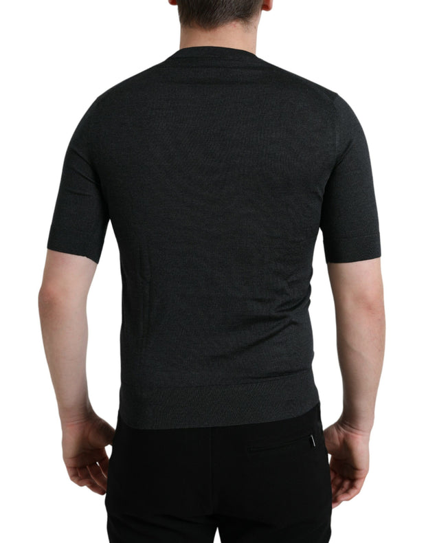 Elegant Silk Crew Neck Tee in Dark Grey Dolce & Gabbana