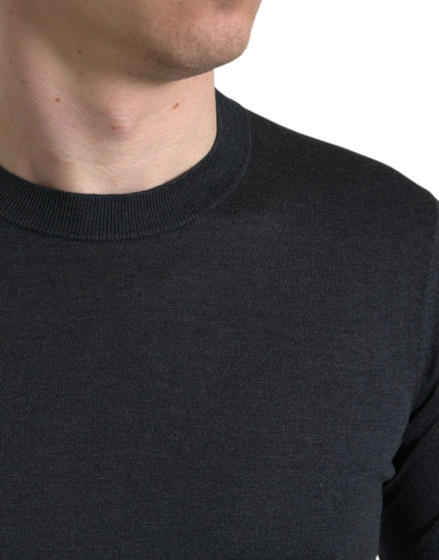 Elegant Silk Crew Neck Tee in Dark Grey Dolce & Gabbana