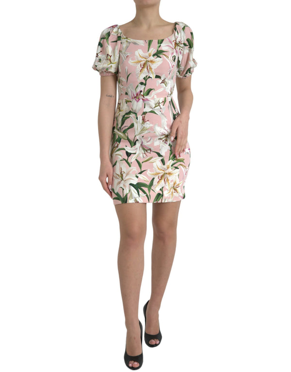 Elegant Pink Lily Print Sheath Dress Dolce & Gabbana