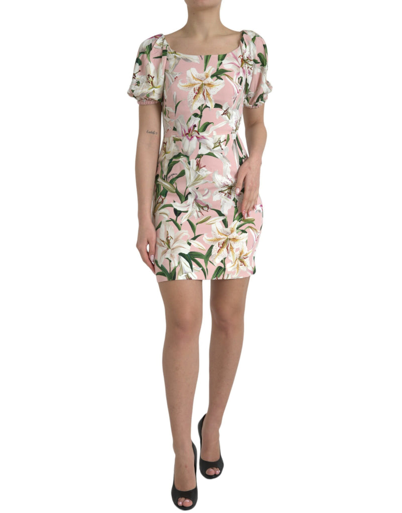 Elegant Pink Lily Print Sheath Dress Dolce & Gabbana