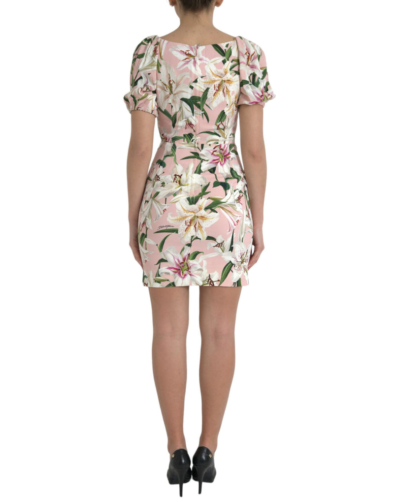 Elegant Pink Lily Print Sheath Dress Dolce & Gabbana