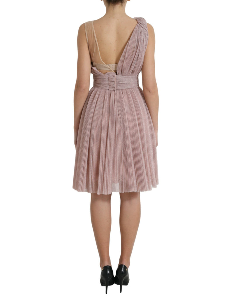 Lilac One-Shoulder Pleated Designer Dress Dolce & Gabbana