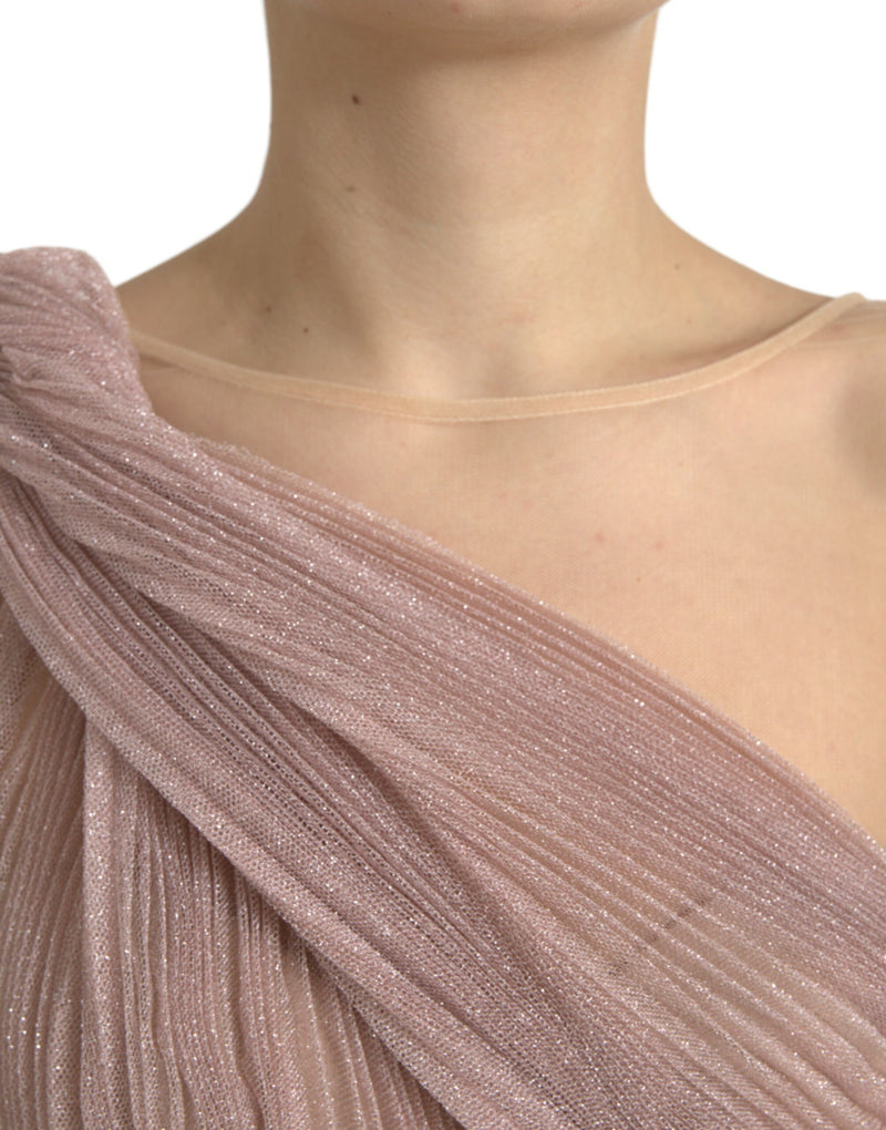 Lilac One-Shoulder Pleated Designer Dress Dolce & Gabbana