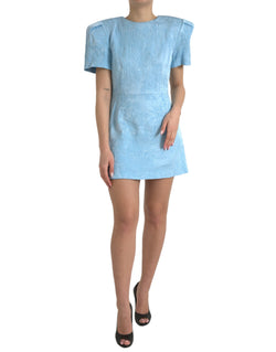 Elegant Sky-Blue Floral Jacquard Mini Dress Dolce & Gabbana