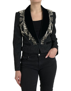 Elegant Embellished Black Overcoat Jacket Dolce & Gabbana