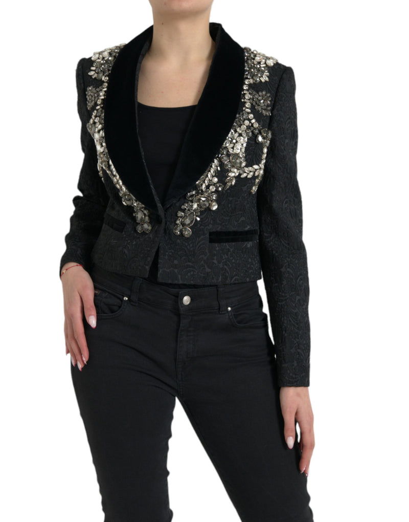 Elegant Embellished Black Overcoat Jacket Dolce & Gabbana