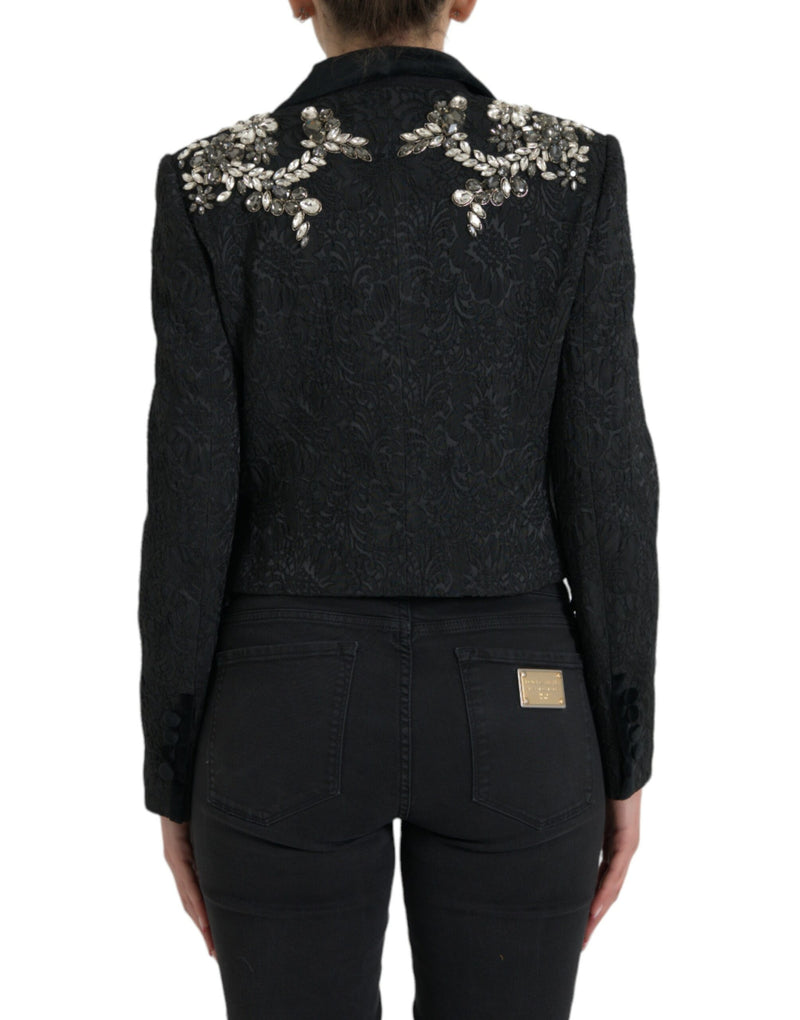 Elegant Embellished Black Overcoat Jacket Dolce & Gabbana