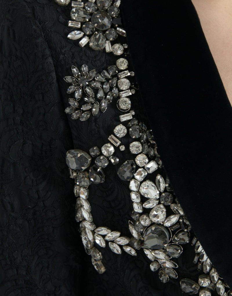 Elegant Embellished Black Overcoat Jacket Dolce & Gabbana