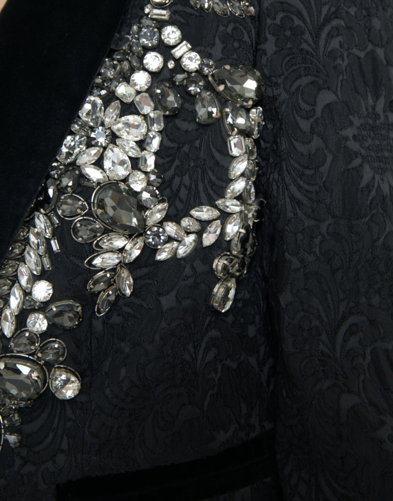 Elegant Embellished Black Overcoat Jacket Dolce & Gabbana