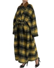 Chic Checkered Long Trench Coat in Sunny Yellow Dolce & Gabbana