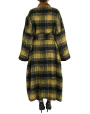 Chic Checkered Long Trench Coat in Sunny Yellow Dolce & Gabbana