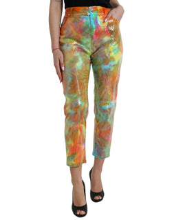 Multicolor High Waist Cropped Pants Dolce & Gabbana