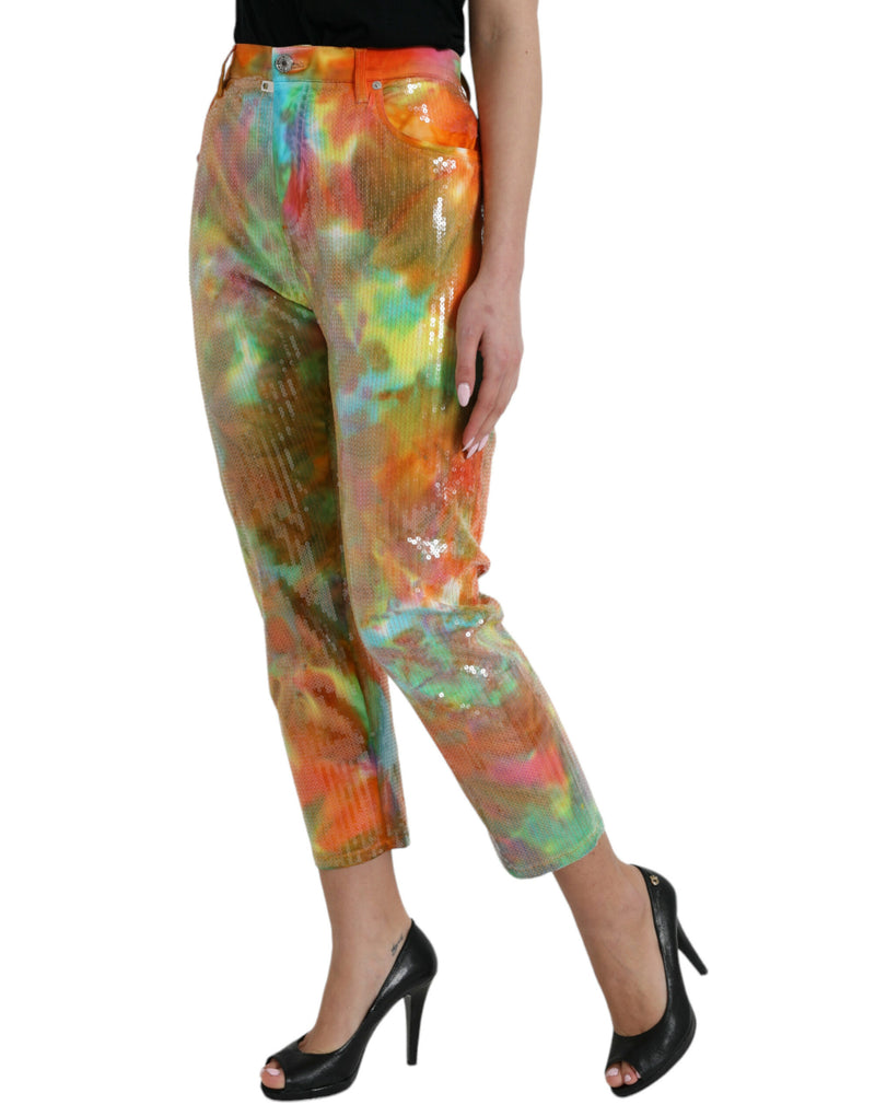 Multicolor High Waist Cropped Pants Dolce & Gabbana