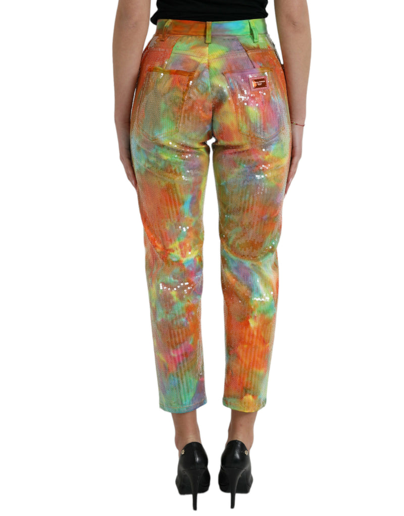 Multicolor High Waist Cropped Pants Dolce & Gabbana