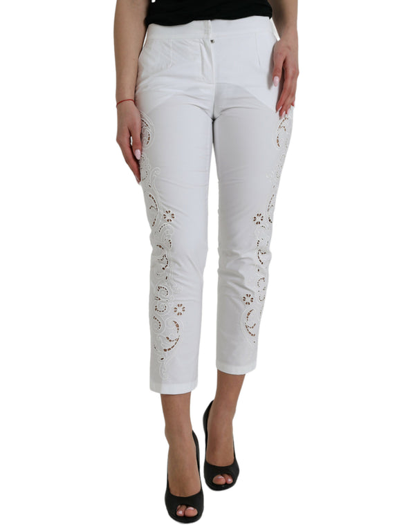 Elegant White Tapered Mid Waist Pants Dolce & Gabbana