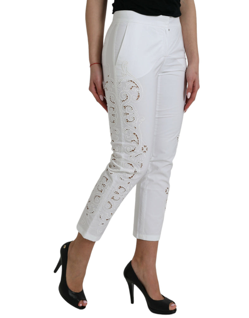 Elegant White Tapered Mid Waist Pants Dolce & Gabbana