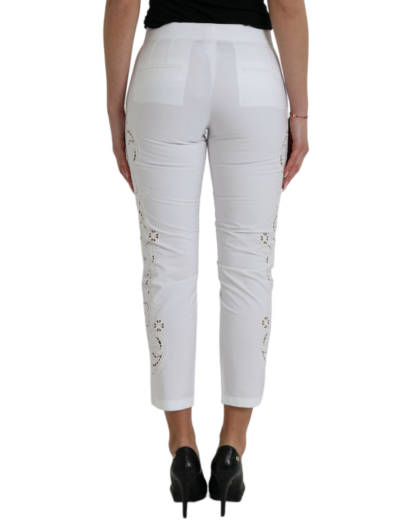 Elegant White Tapered Mid Waist Pants Dolce & Gabbana