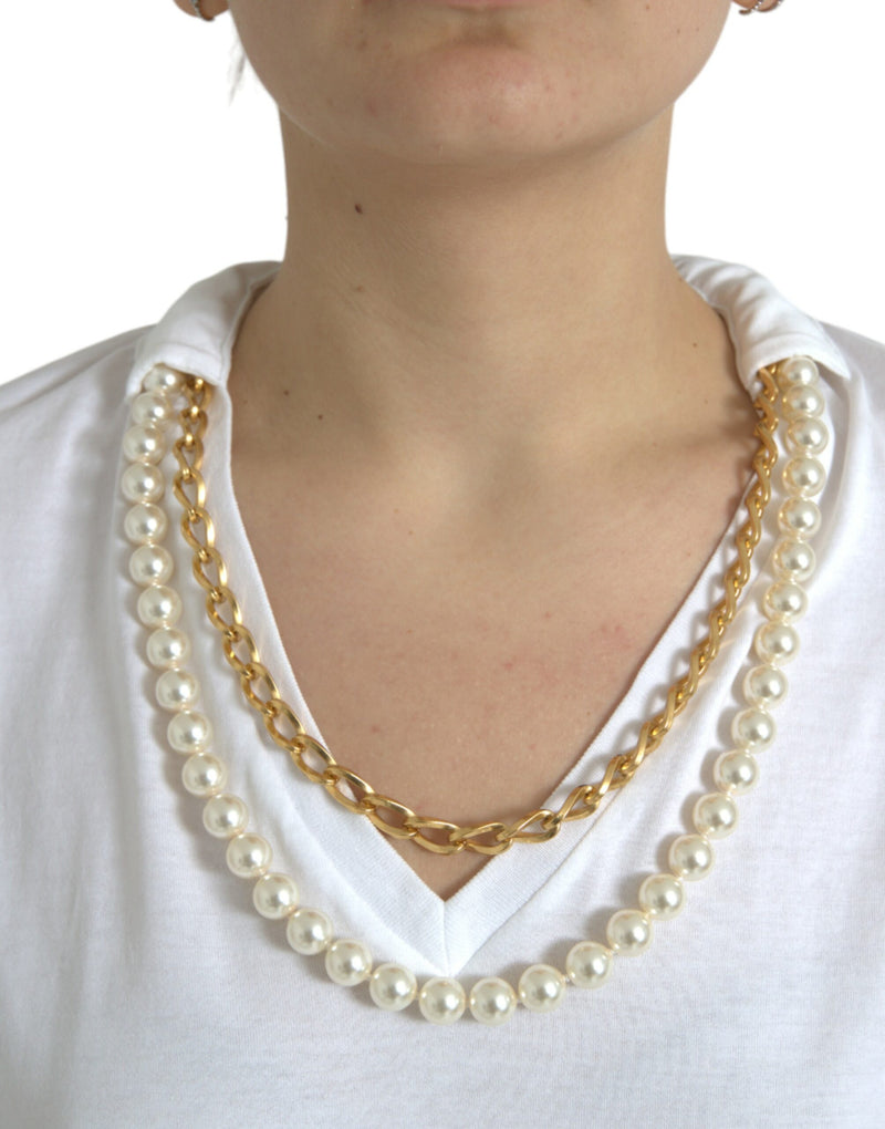 Elegant White Cotton Tee with Necklace Detail Dolce & Gabbana