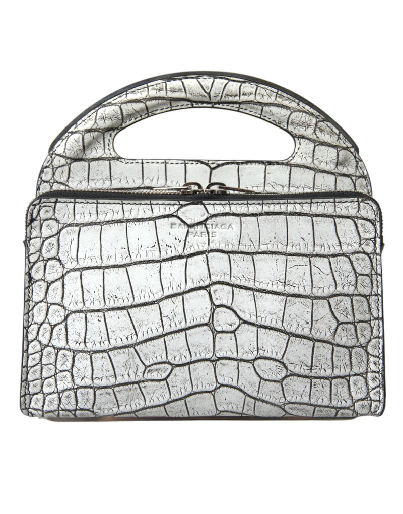 Metallic Silver Alligator Leather Mini Bag Balenciaga