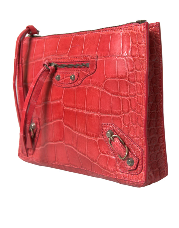 Exotic Red Alligator Leather Clutch Balenciaga