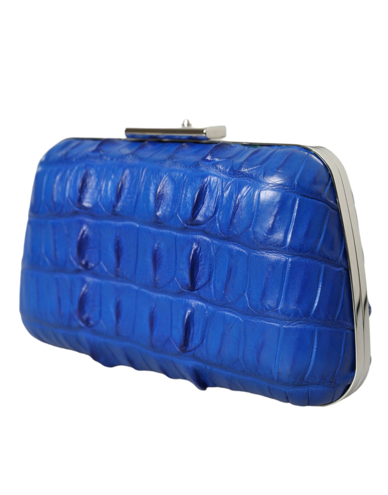 Electric Blue Crocodile Skin Clutch Balenciaga