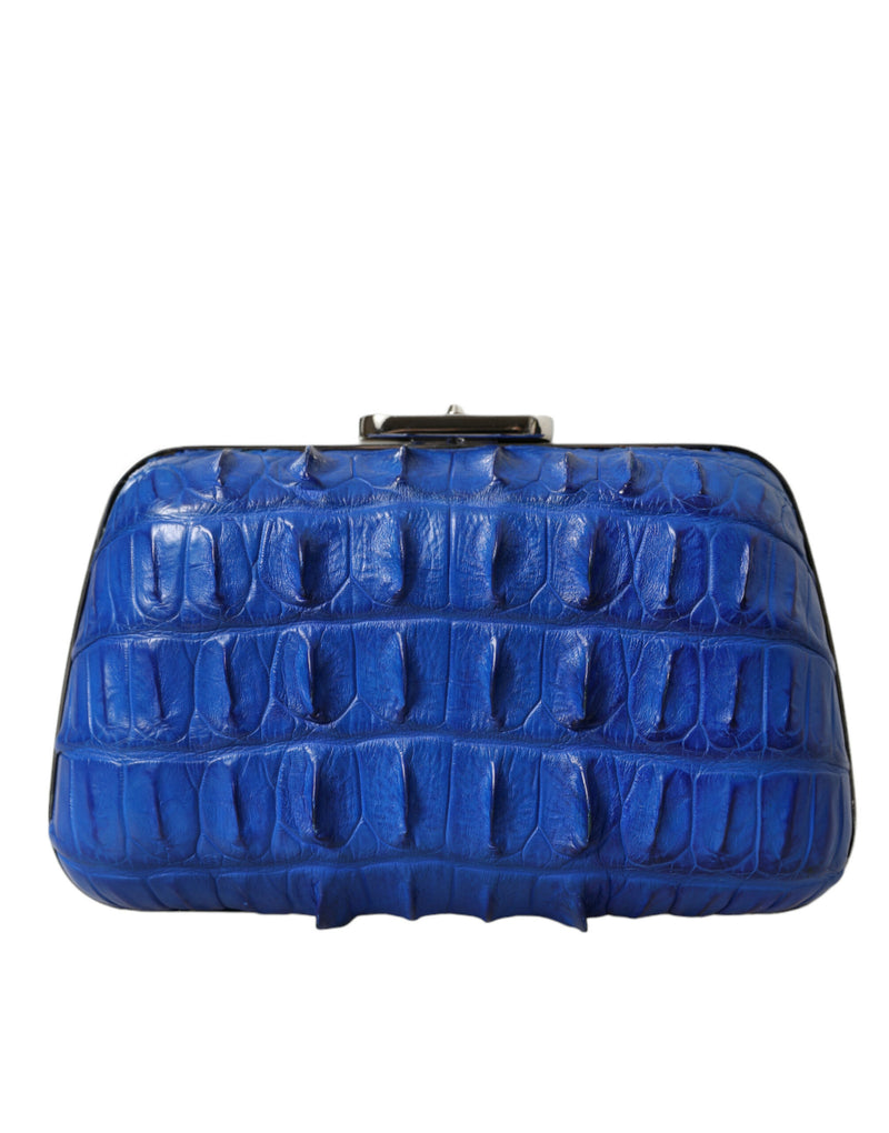 Electric Blue Crocodile Skin Clutch Balenciaga