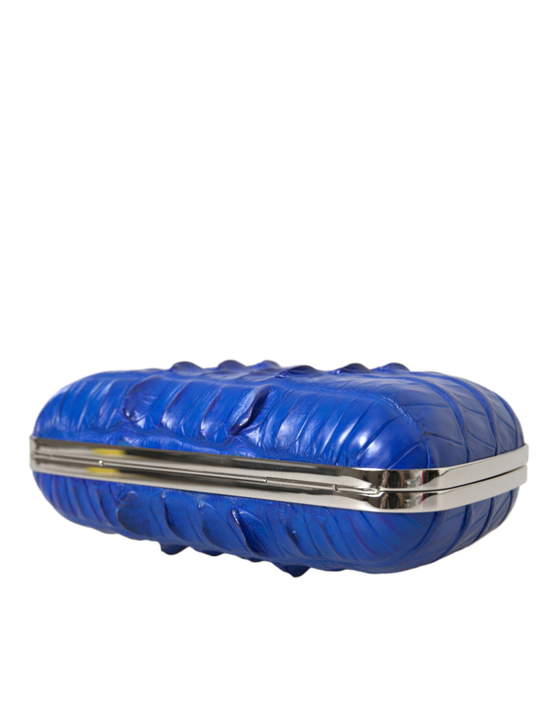 Electric Blue Crocodile Skin Clutch Balenciaga