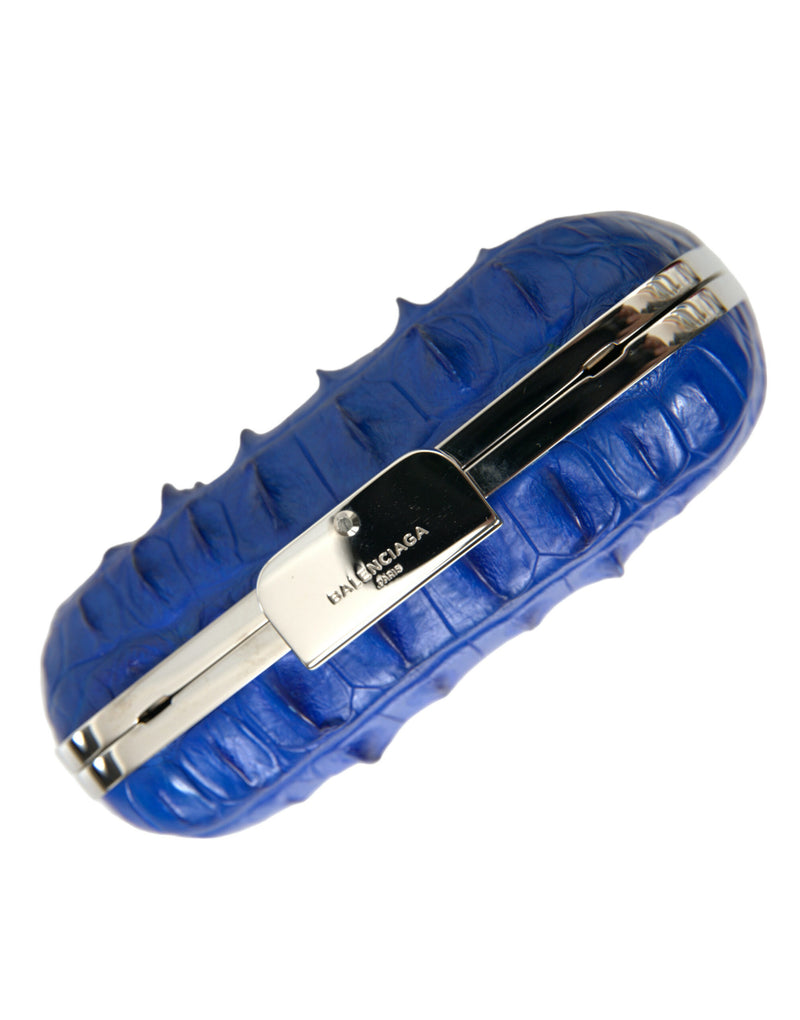 Electric Blue Crocodile Skin Clutch Balenciaga