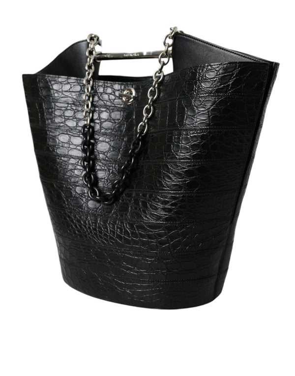 Elegant Black Crocodile Leather Maxi Bucket Bag Balenciaga