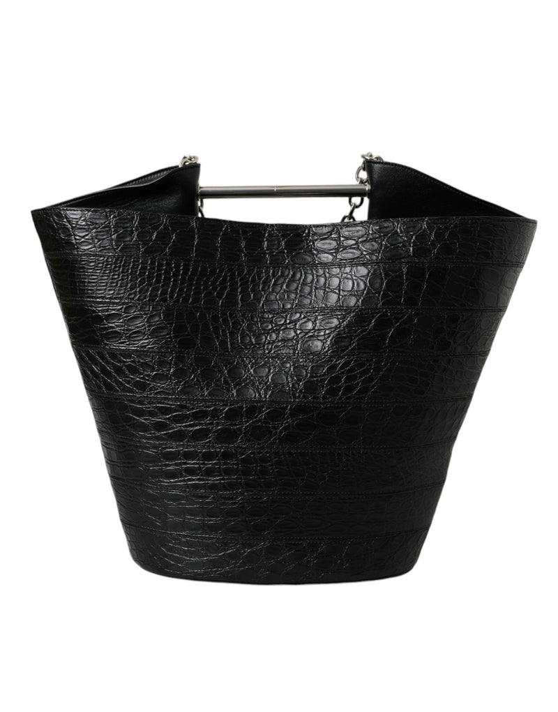 Elegant Black Crocodile Leather Maxi Bucket Bag Balenciaga