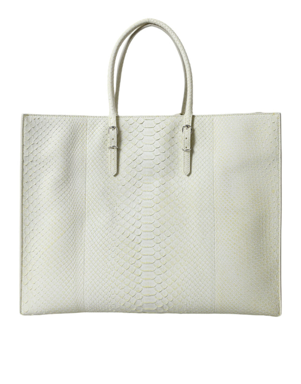 Chic Python Leather Tote in White & Yellow Balenciaga